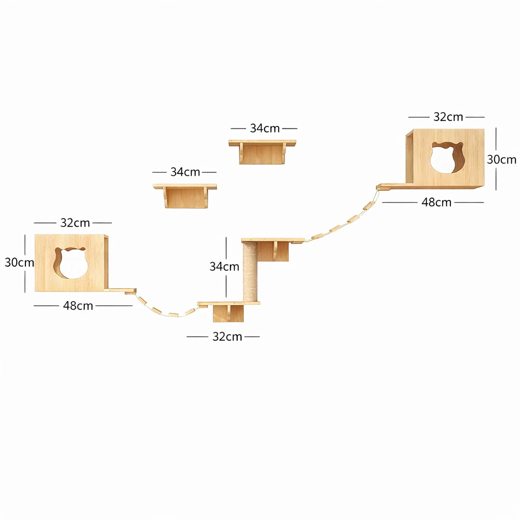 7-teiliges Katzen kletterwand Set komplett für Anfänger