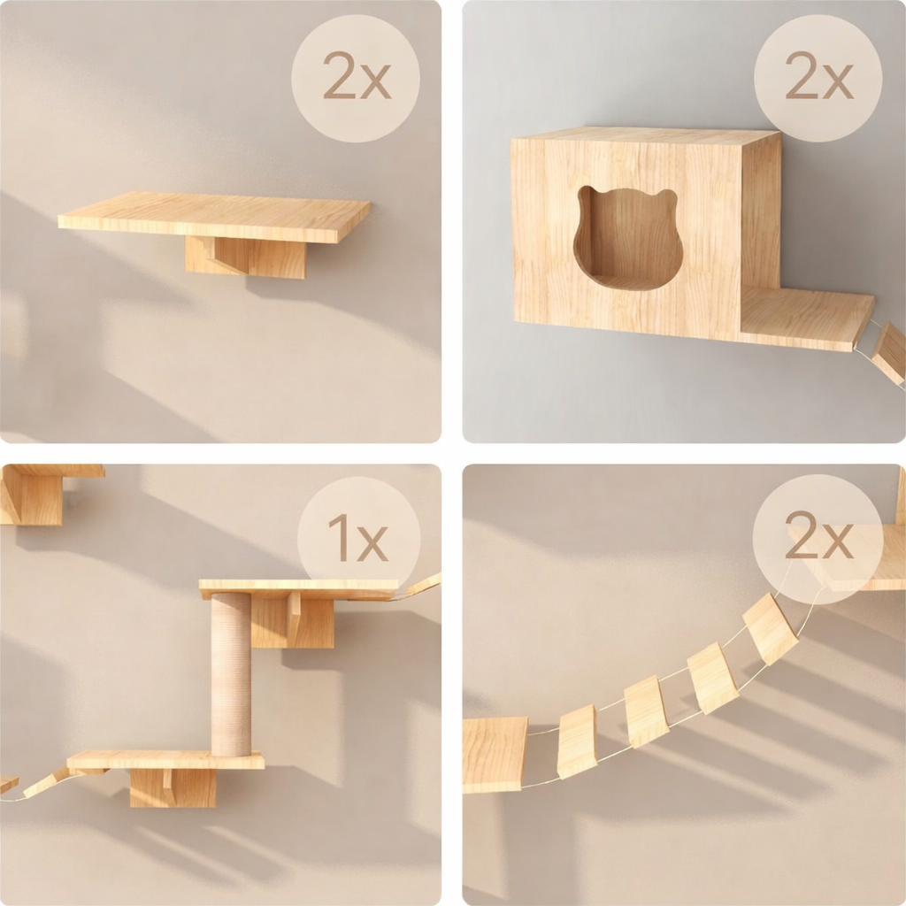 7-teiliges Katzen kletterwand Set komplett für Anfänger
