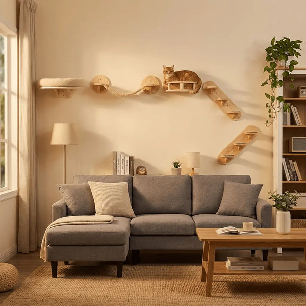 Katzen Kletterwand Set für ältere Katzen — sanfte Treppen und bequeme Liegeflächen