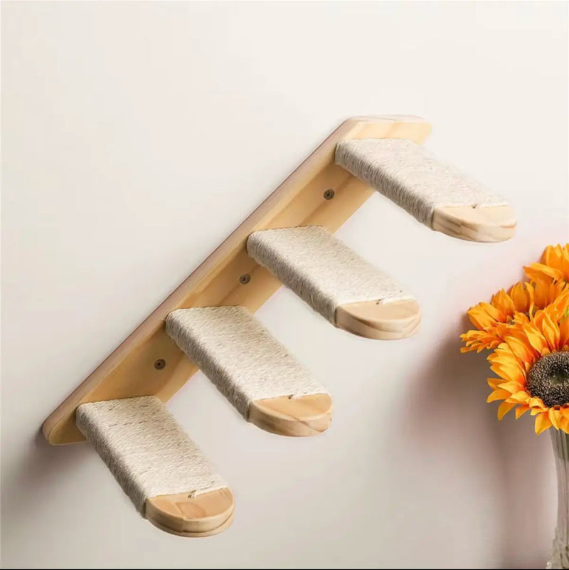 Katzen Wandtreppe aus Holz — Kletterstufen für die Katzen Kletterwand
