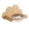 Wolkenförmiger Katzenwand Schlafplatz aus Massivholz mit runder Liegemulde zum Einkuscheln, Cloudy Bowl Bed Wandmontage freigestellt auf weißem Hintergrund