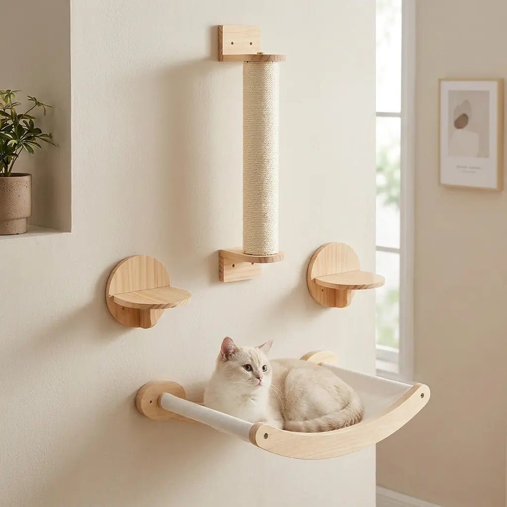 Sweetypaws Komplett Starter Set Katzen Kletterwand — Kratzstamm und Hängematte