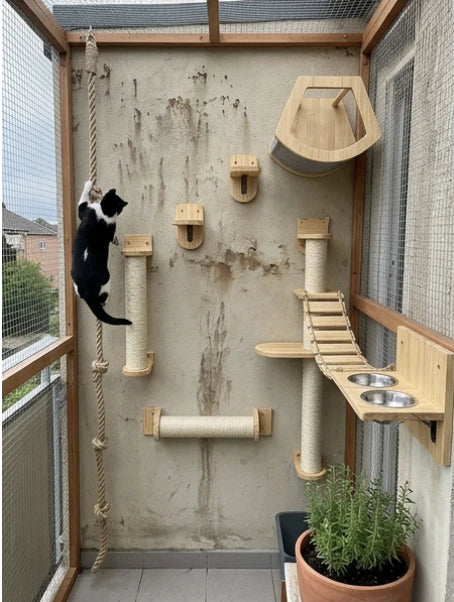 Terrassen Kletterwand für Katzen zum Klettern, Spielen und Entspannen